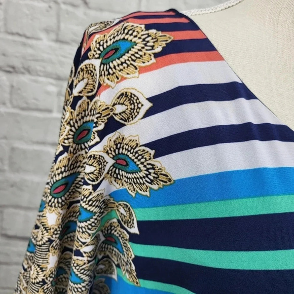 LAUNDRY BY SHELLI SEGAL Striped Peacock Belted Dress Sz XS - Picture 7 of 14
